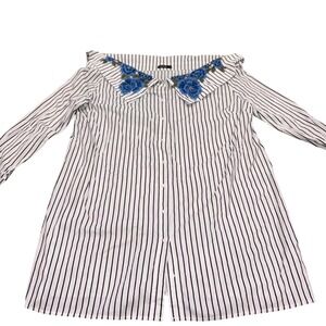 Floral Embroidered Off Shoulder Button Down Shirt Dress Women 16 White Boohoo